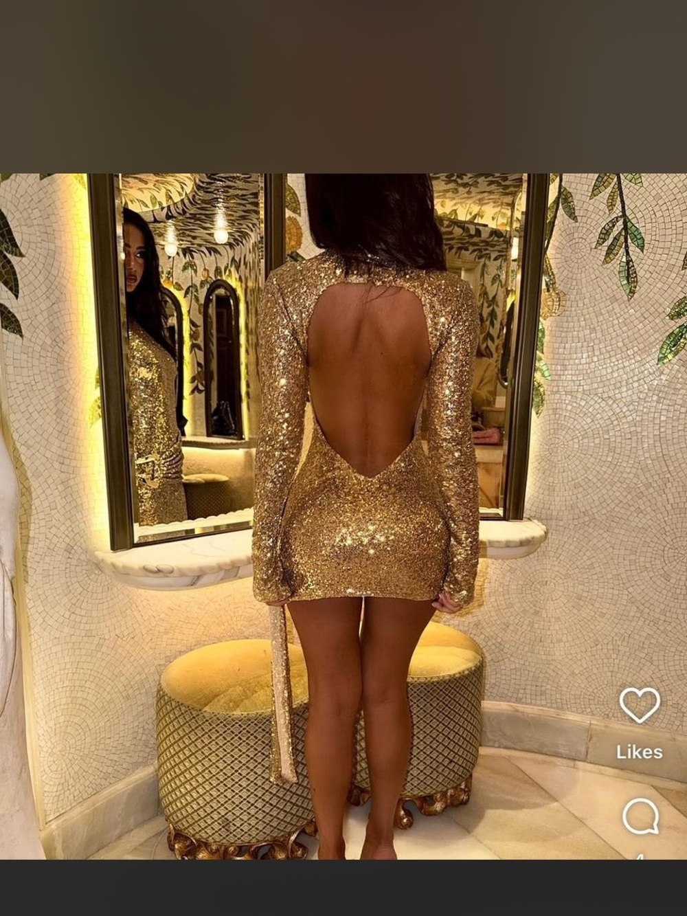 Gold Sequin Open-Back Mini Dress